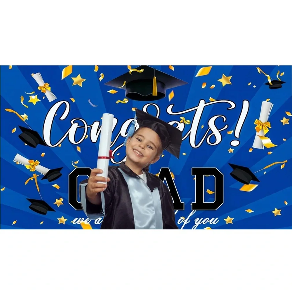 Congratulations Graduation Banner Background 8X6FT(Blue)